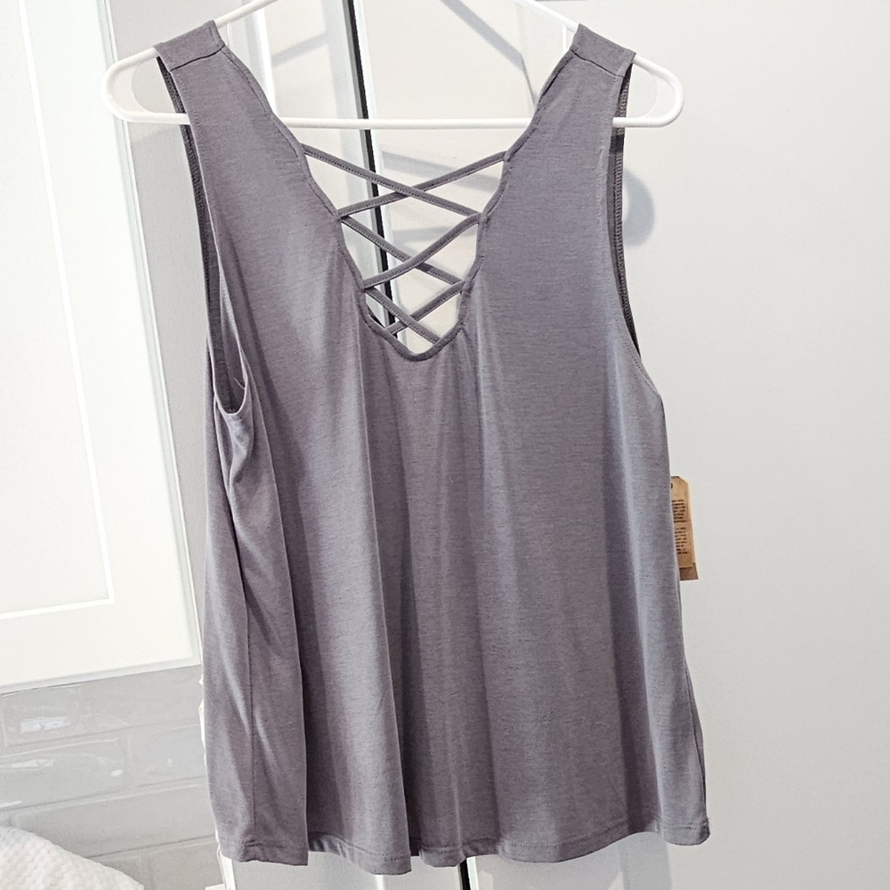 Grey Criss Cross Front American Eagle Tank Top
